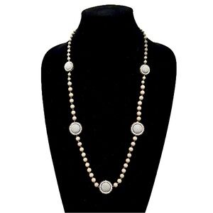 TALBOTS | Grey Beaded Crystal Station Necklace | NWT